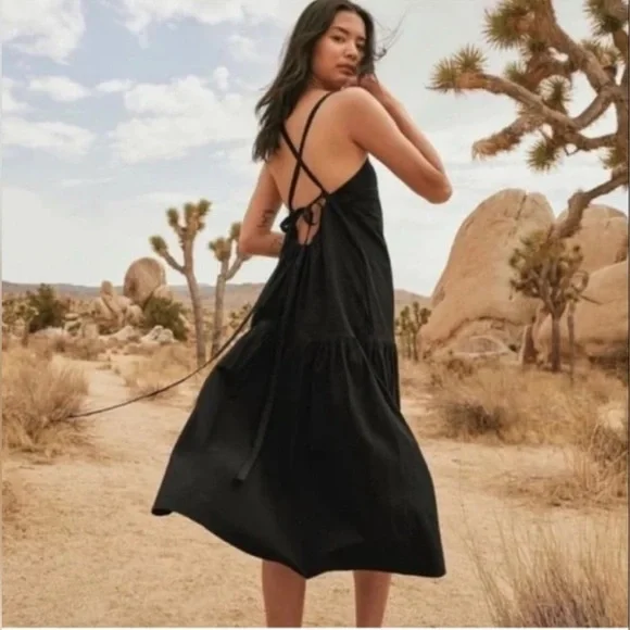 EVERLANE • Pinafore Dress - Cotton Stretch Tiered Spaghetti Strap w/ Pockets 00 - Picture 1 of 16